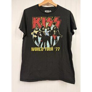 KISS T-Shirt World Tour 77 Black Womens Size M 2021 Short Sleeve FADED READ
